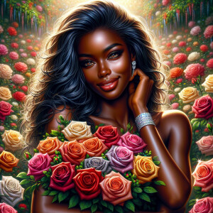 Romantic artwork featuring an African American woman holding a s...