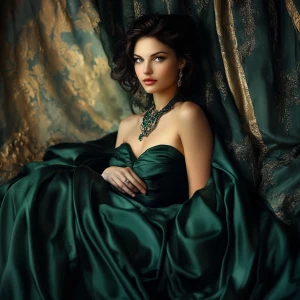 A captivatingly beautiful woman with light, flawless skin, radia...