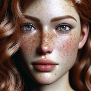 A stunning young woman with freckles and fiery ginger hair