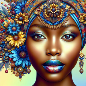 Create an image of a light-skinned African American woman, with...