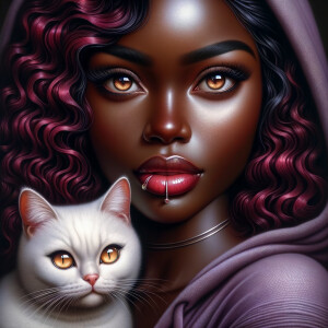 Create a hyper realistic oil painting of a African American , gl...