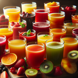 Varios vasos de jugos de frutas