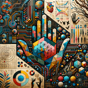 The golden ratio, Minimalist art Circuit, boards, circuitry, diagrams Cellular structures, DNA, circuit boards, colorful wires,  asian and Egyptian  graffiti, lie detector graphs, cardio, printout , branches infinity sign, cave, Art, handprints, distant birds flying, flowering vines, abstract gestural painting, dna