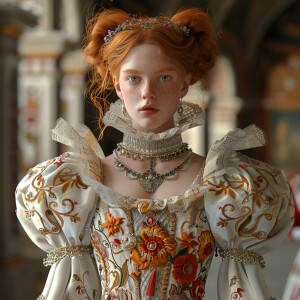 Create a photorealistic image of a light ginger-haired model wal...