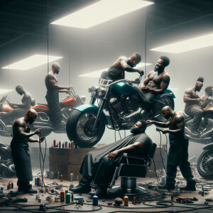 Motorcycle barbers fat black
men