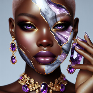 "Create a portrait of a light-skinned beautiful African-American...