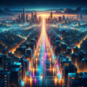 City in the night, neon lamp