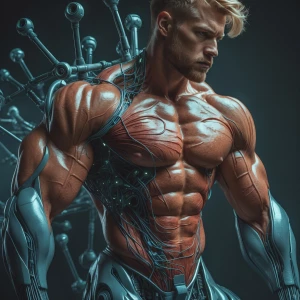 A hyper-dimensional portrait of a 30-year-old male bodybuilder w...