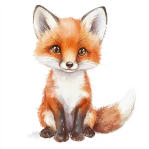 Simple style, watercolor illustration, fox cub
 looking forward...