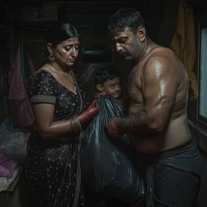 Digital art 1:1 ,a 54-year-old Gujarati housemaid dressed in a s...