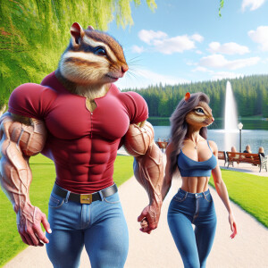 Augmented reality A Man- chipmunk Hybrid with huge muscles with...