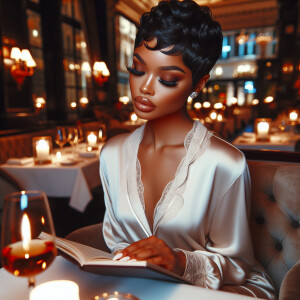 300dpi caramel skinned African American woman, flawless makeup,...