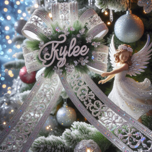 crystallized ribbon name *kylee* wrapped around a christmas tree...