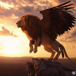Create a realistic hybrid of a lion and an eagle, showcasing the...