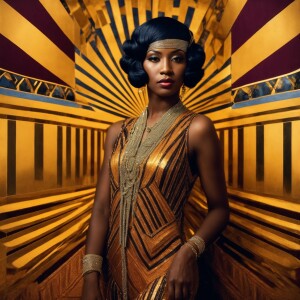 1920s 
,Art Deco border with golden geometric patterns, featurin...