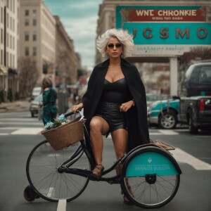 Create a realistic photo of a woman with shoulder length graying...