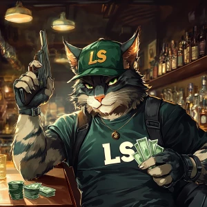 Create an image of a humanoid cat character with a muscular buil...