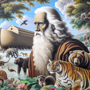 A close-up and detailed wall painting focusing on Noah, depicted...