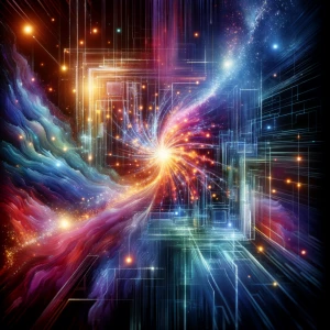 In the center of the painting, an intricately tangled network of...