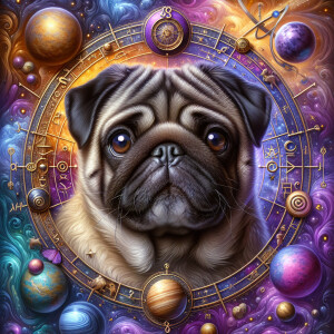 Adorable pug extremely detailed and rendered intensely. A headsh...
