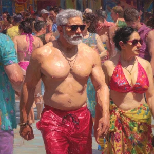 Hyperrealism,sharp painting,a muscular beefy kashmiri man walkin...