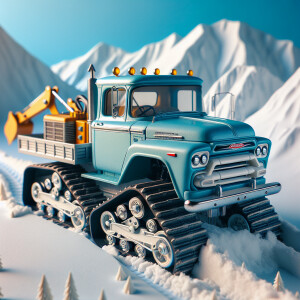 1959 Chevy spartan work truck with track wheels and a bulldozer...