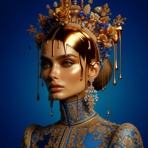Create a 3-D realistic, elegant figure against a vivid royal blu...