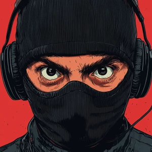 Close-up of a person wearing a black balaclava, covering the ent...