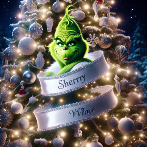 crystallized ribbon name *sherry white* wrapped around a christm...