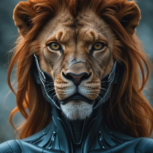 A symbiote woman's face transforming into a lion's snout.