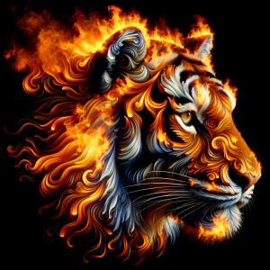 Real flames form a head of tiger in perfil way