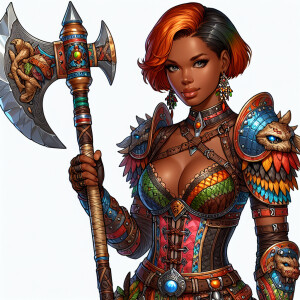 A beautiful huntress from the “Monster Hunter” series with dark...