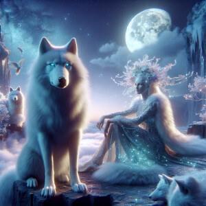 Create an ultra-high definition 8K image featuring a white wolf...