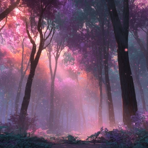 A dreamy enchanted forest in Pixar cartoon style, soft pastel co...