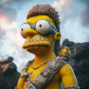 Homer Simpsons  in the style of Yautja's (Hunter Predator),ultra...