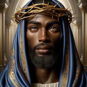 A hyper-realistic image of an African-American Jesus Christ, ser...