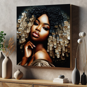 3-D image of an abstract painting which features a beautiful Afr...