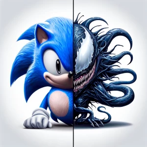 Create an image of a character that blends Sonic the Hedgehog wi...
