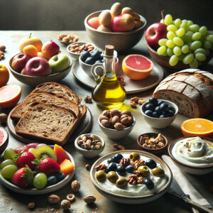 Create an image depicting a breakfast spread typical of the Medi...