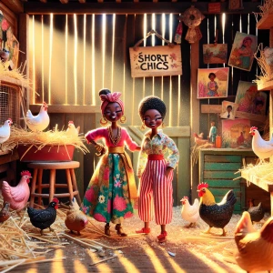 "Capture a whimsical yet quirky scene inside a rustic chicken ho...