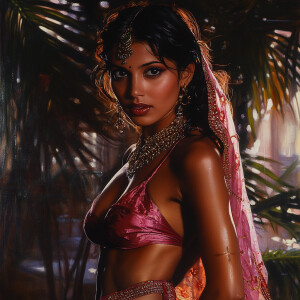 Masterpiece picture of Indian woman strolling and dressed in a b...