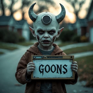 Sinister portrait photography. A menacing albino demon child wit...