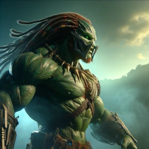 Hulk in the style of Yautja's (Hunter Predator),ultra-detailed, ultra-realistic, masterpiece, HDR, 8K resolution