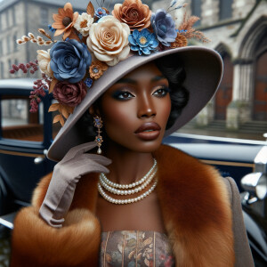 "Depict a graceful African-American woman embodying the sophisti...