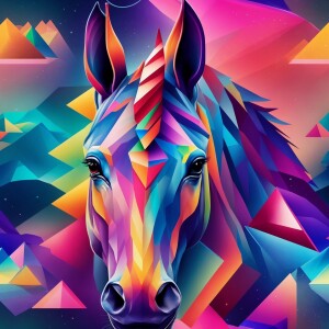 Design a unicorn head tattoo featuring bold geometric prism shap...