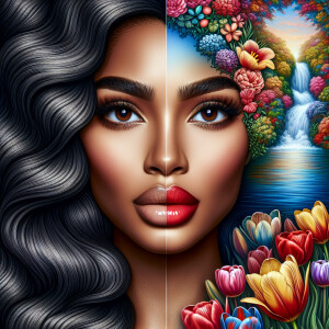 Create a digital artwork showing a half-portrait of a light-skin...