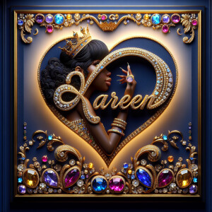 Craft a 3-D image showcasing the name 'KAREN' in a luxurious gol...