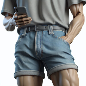 a full body slender thug wearing a grey t-shirt and sagging low-...