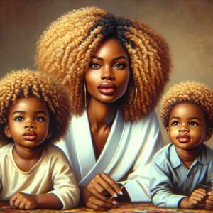 Realistic oil painting of Hyper realist chibi photo of a African...