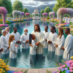 Enhance the close-up baptism scene only about 8 to 10 people and...